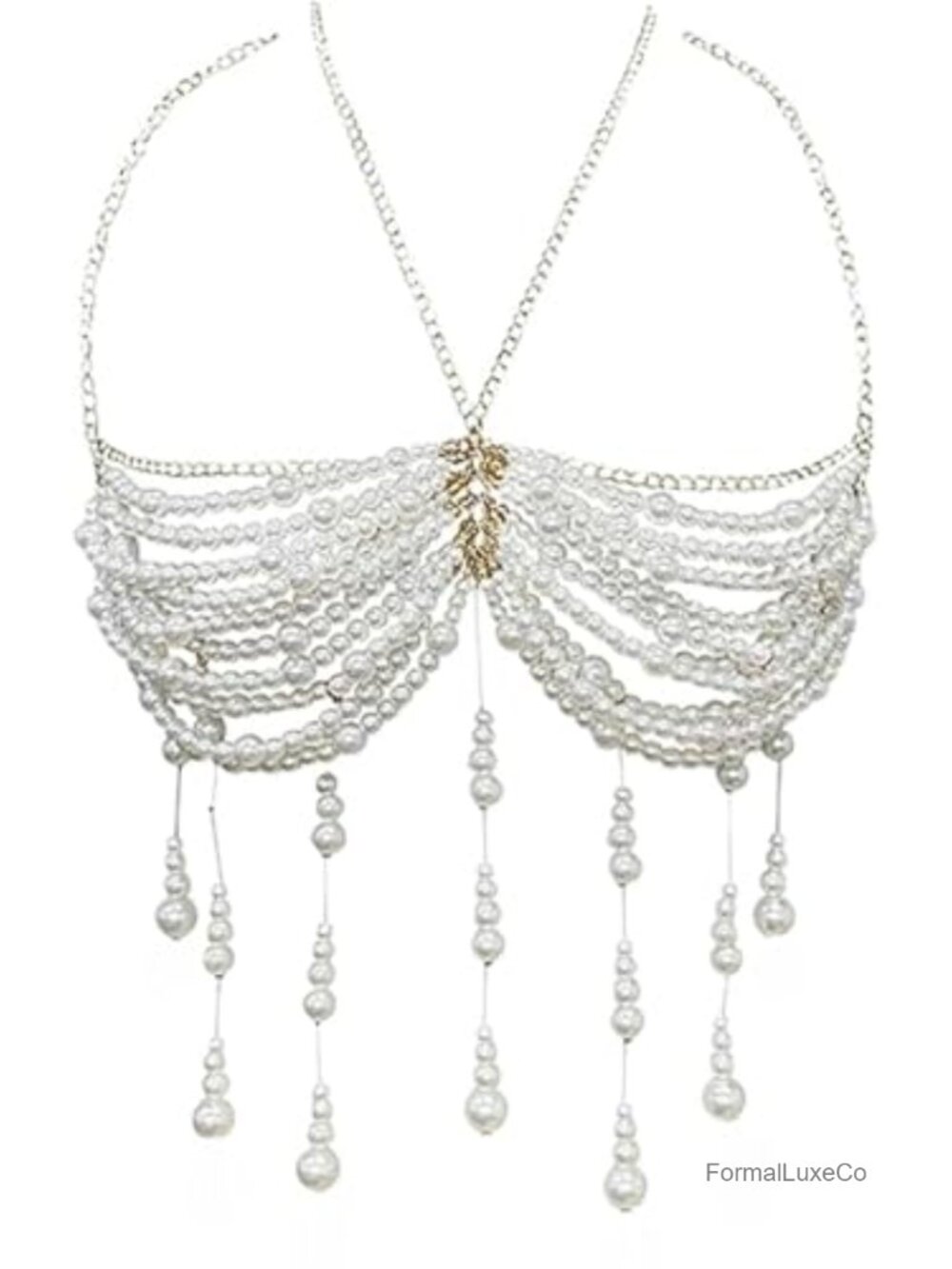 Alloy Pearl Body Chain Shoulder Bra Jewelry for Beach Rave